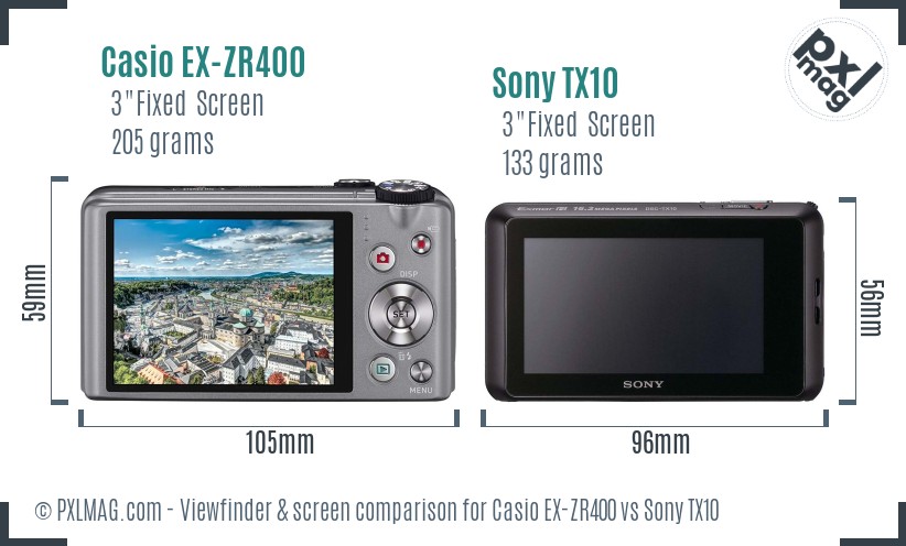 Casio EX-ZR400 vs Sony TX10 Screen and Viewfinder comparison