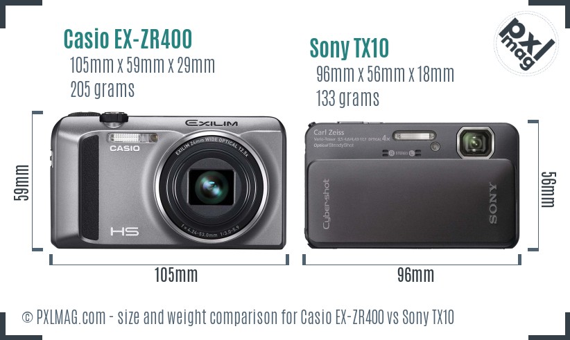 Casio EX-ZR400 vs Sony TX10 size comparison Casio EX-ZR400 vs Sony TX10 size comparison