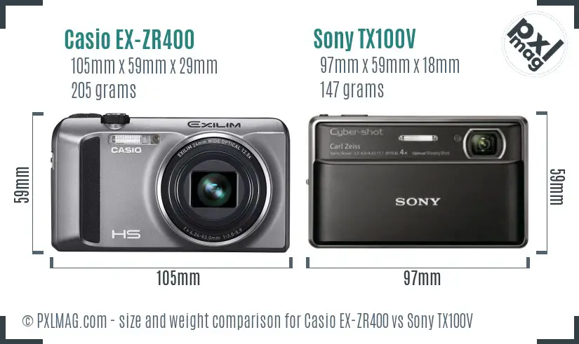 Casio EX-ZR400 vs Sony TX100V size comparison Casio EX-ZR400 vs Sony TX100V size comparison