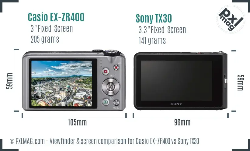 Casio EX-ZR400 vs Sony TX30 Screen and Viewfinder comparison