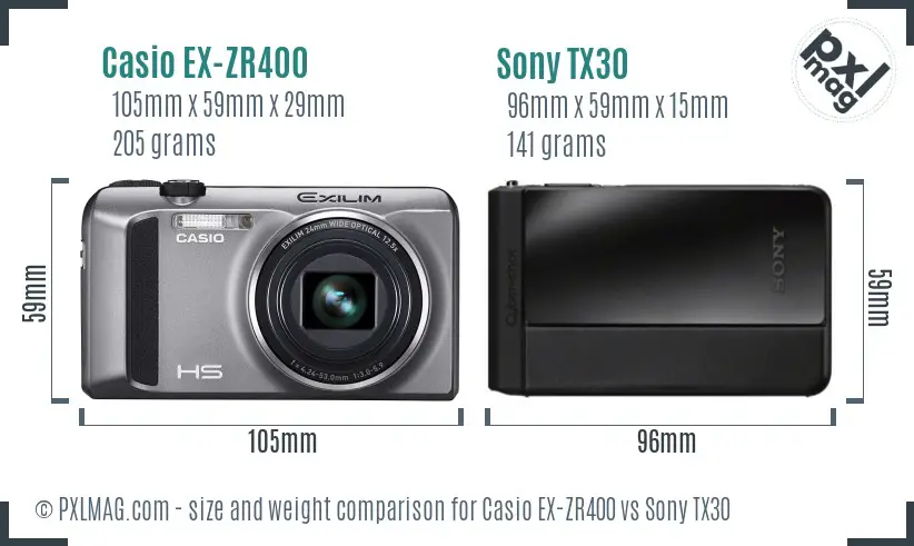 Casio EX-ZR400 vs Sony TX30 size comparison