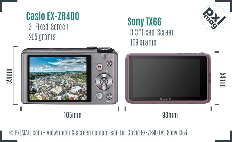 Casio EX-ZR400 vs Sony TX66 Screen and Viewfinder comparison