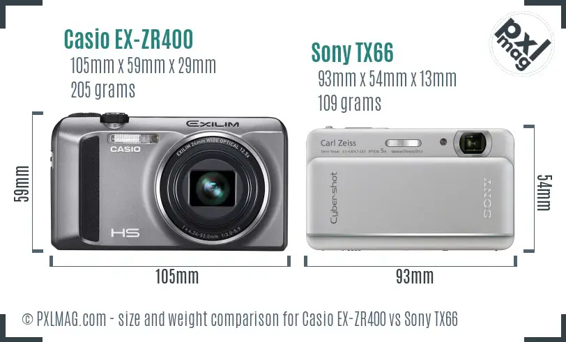 Casio EX-ZR400 vs Sony TX66 size comparison