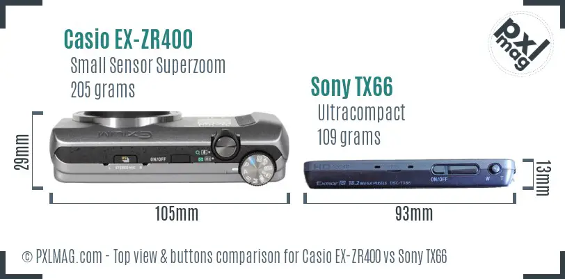 Casio EX-ZR400 vs Sony TX66 top view buttons comparison