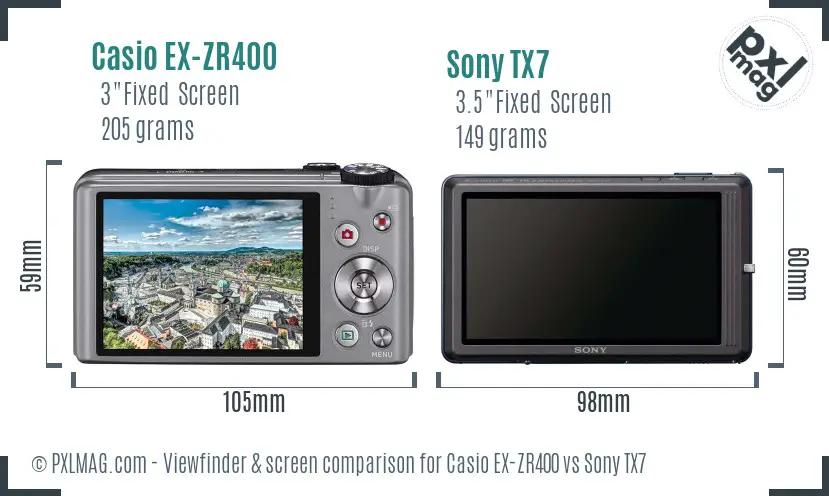 Casio EX-ZR400 vs Sony TX7 Screen and Viewfinder comparison