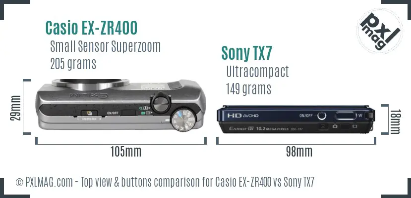Casio EX-ZR400 vs Sony TX7 top view buttons comparison