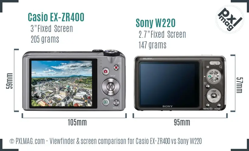 Casio EX-ZR400 vs Sony W220 Screen and Viewfinder comparison Casio EX-ZR400 vs Sony W220 Screen and Viewfinder comparison