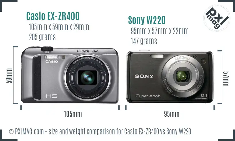 Casio EX-ZR400 vs Sony W220 size comparison Casio EX-ZR400 vs Sony W220 size comparison