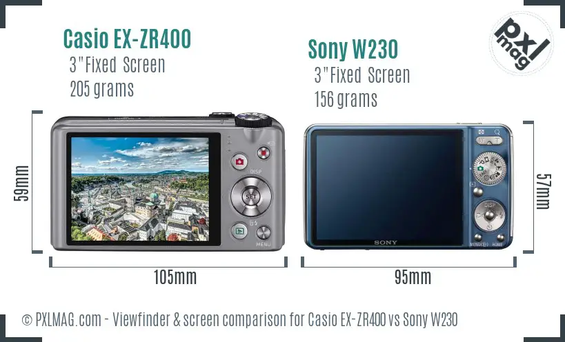 Casio EX-ZR400 vs Sony W230 Screen and Viewfinder comparison Casio EX-ZR400 vs Sony W230 Screen and Viewfinder comparison
