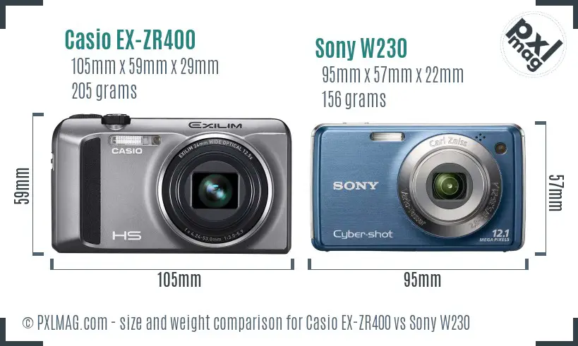Casio EX-ZR400 vs Sony W230 size comparison Casio EX-ZR400 vs Sony W230 size comparison