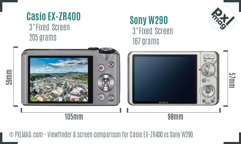 Casio EX-ZR400 vs Sony W290 Screen and Viewfinder comparison