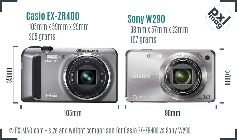 Casio EX-ZR400 vs Sony W290 size comparison