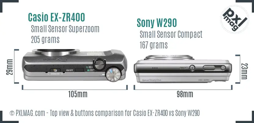 Casio EX-ZR400 vs Sony W290 top view buttons comparison