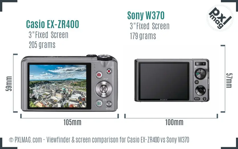 Casio EX-ZR400 vs Sony W370 Screen and Viewfinder comparison