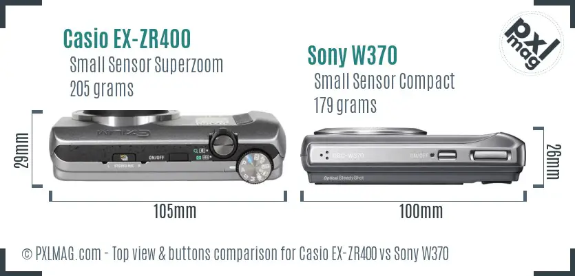 Casio EX-ZR400 vs Sony W370 top view buttons comparison