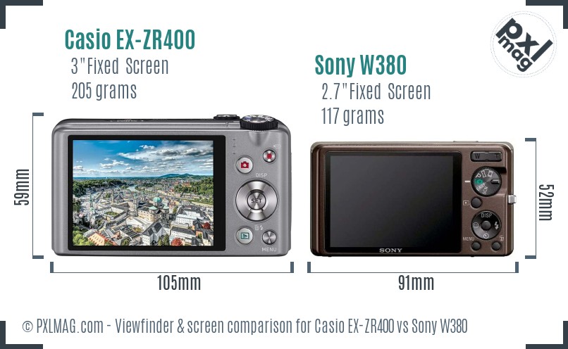 Casio EX-ZR400 vs Sony W380 Screen and Viewfinder comparison