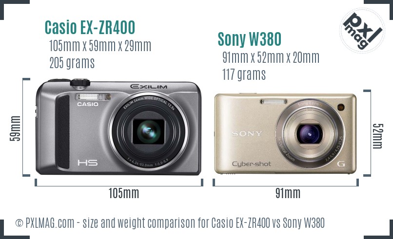 Casio EX-ZR400 vs Sony W380 size comparison