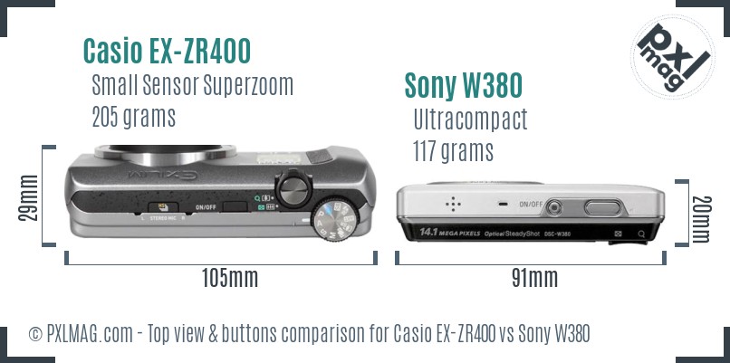 Casio EX-ZR400 vs Sony W380 top view buttons comparison