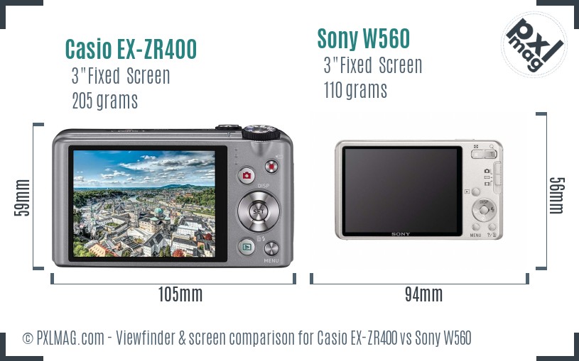 Casio EX-ZR400 vs Sony W560 Screen and Viewfinder comparison