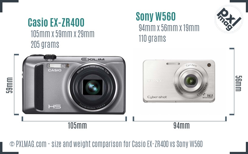 Casio EX-ZR400 vs Sony W560 size comparison