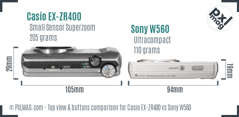 Casio EX-ZR400 vs Sony W560 top view buttons comparison