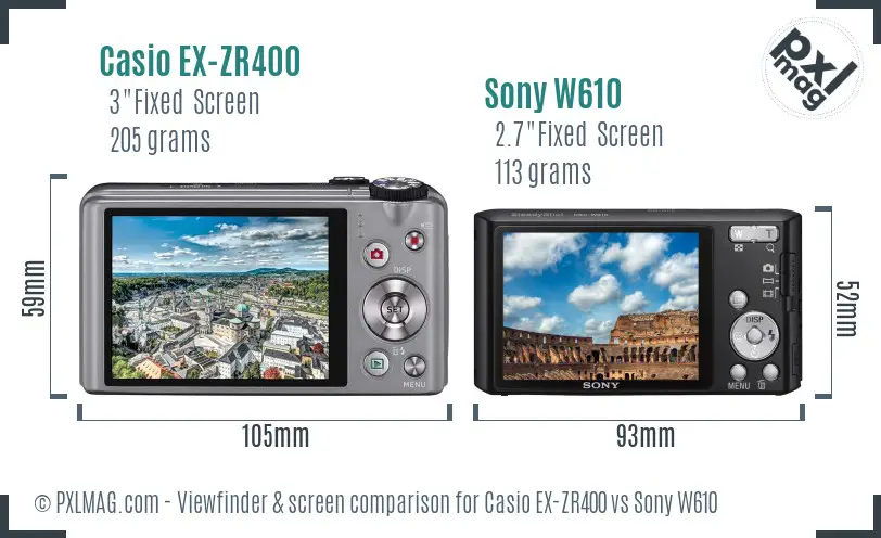 Casio EX-ZR400 vs Sony W610 Screen and Viewfinder comparison Casio EX-ZR400 vs Sony W610 Screen and Viewfinder comparison