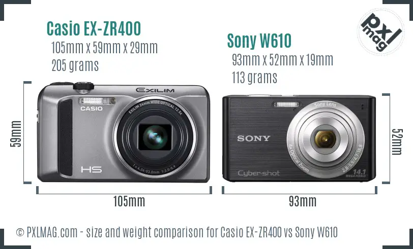 Casio EX-ZR400 vs Sony W610 size comparison Casio EX-ZR400 vs Sony W610 size comparison