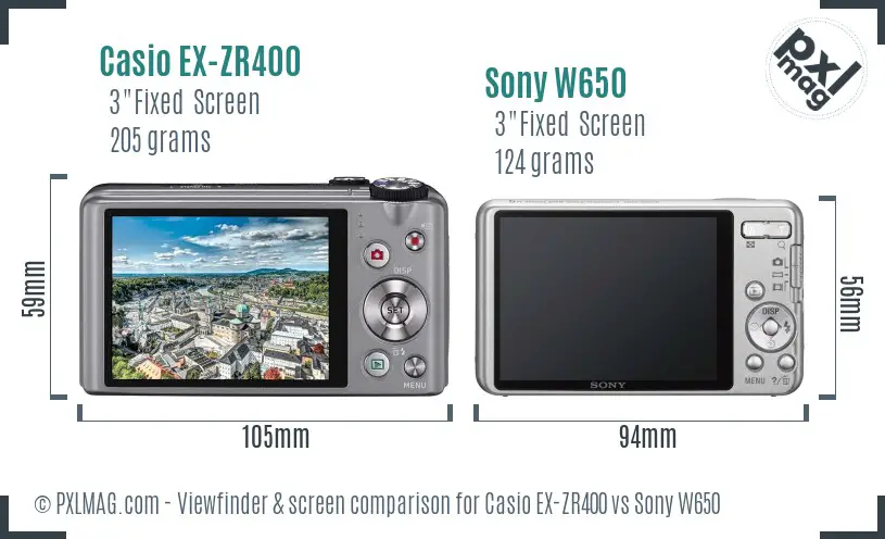 Casio EX-ZR400 vs Sony W650 Screen and Viewfinder comparison