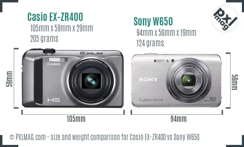 Casio EX-ZR400 vs Sony W650 size comparison