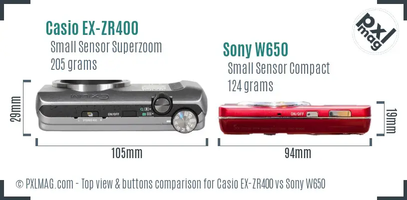 Casio EX-ZR400 vs Sony W650 top view buttons comparison