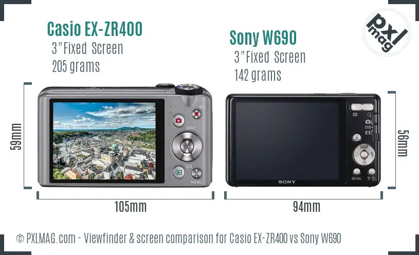 Casio EX-ZR400 vs Sony W690 Screen and Viewfinder comparison