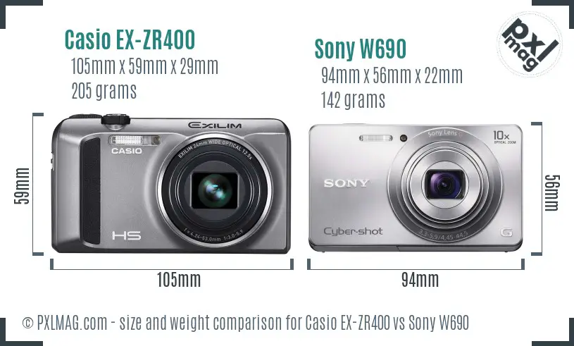 Casio EX-ZR400 vs Sony W690 size comparison