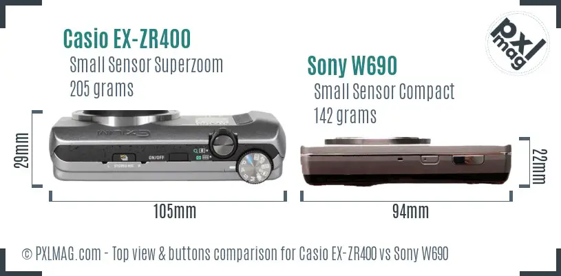 Casio EX-ZR400 vs Sony W690 top view buttons comparison