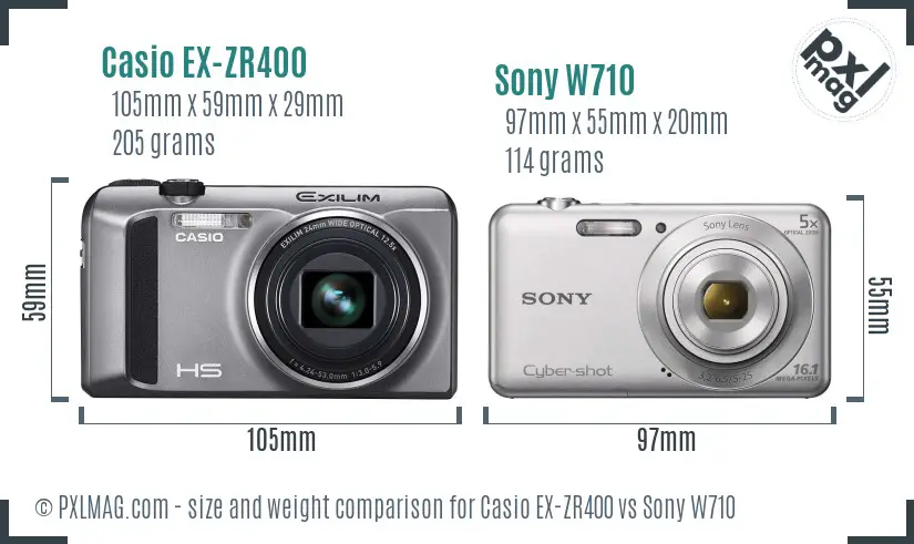 Casio EX-ZR400 vs Sony W710 size comparison