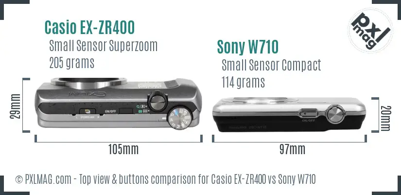 Casio EX-ZR400 vs Sony W710 top view buttons comparison