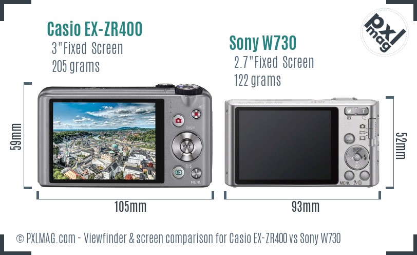 Casio EX-ZR400 vs Sony W730 Screen and Viewfinder comparison