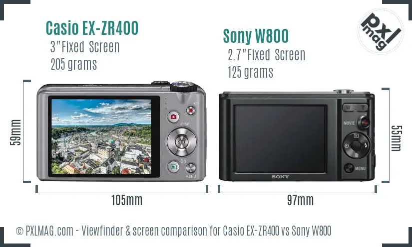 Casio EX-ZR400 vs Sony W800 Screen and Viewfinder comparison