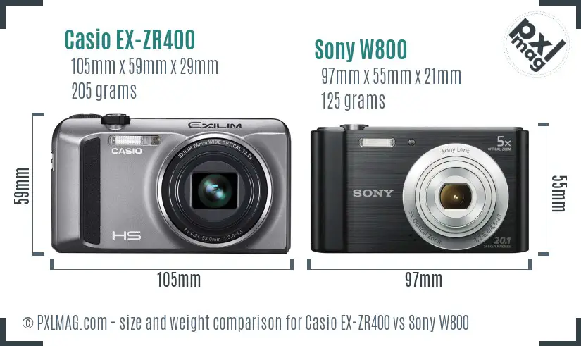 Casio EX-ZR400 vs Sony W800 size comparison