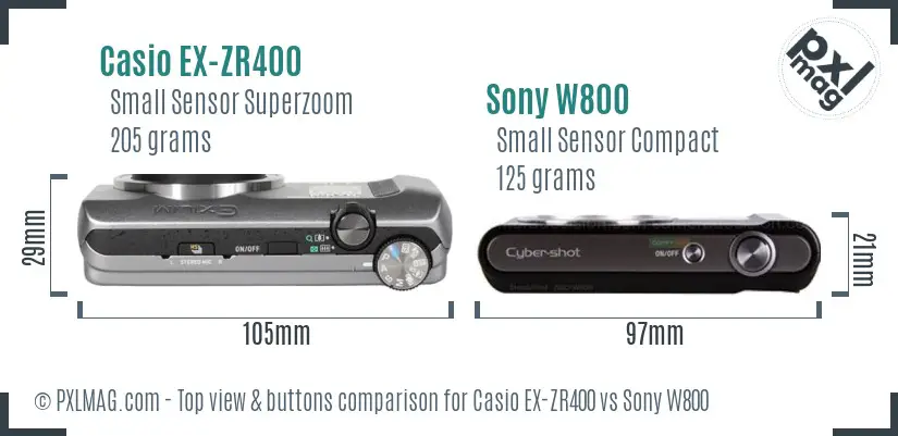 Casio EX-ZR400 vs Sony W800 top view buttons comparison
