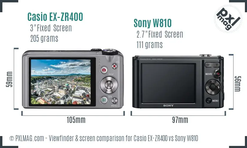 Casio EX-ZR400 vs Sony W810 Screen and Viewfinder comparison