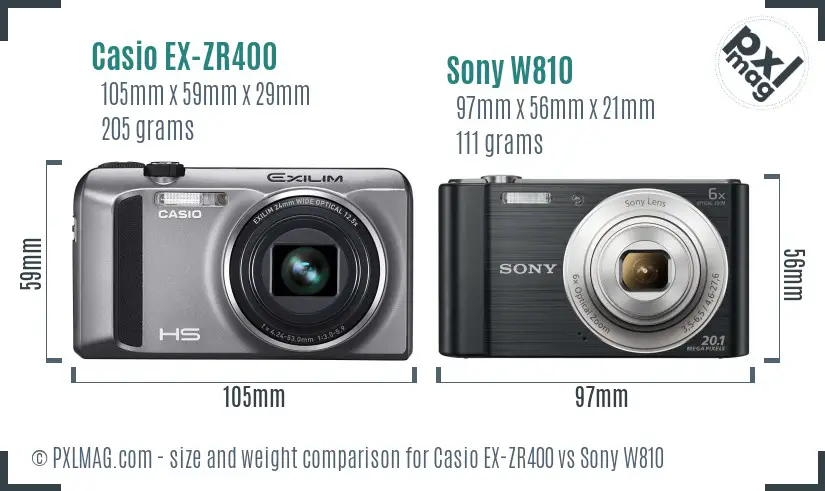 Casio EX-ZR400 vs Sony W810 size comparison