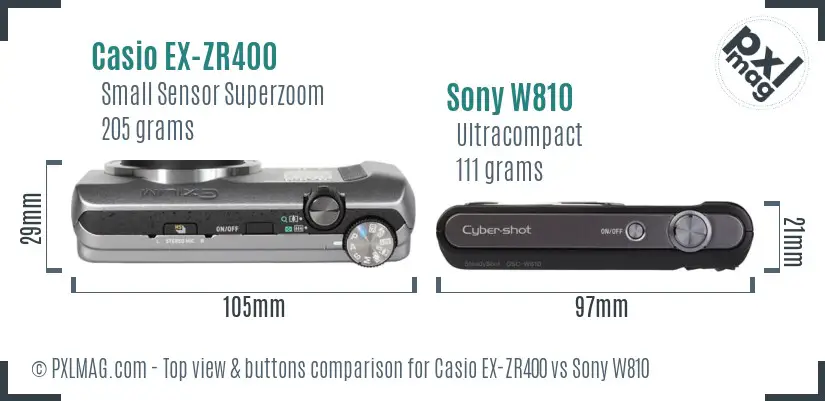 Casio EX-ZR400 vs Sony W810 top view buttons comparison