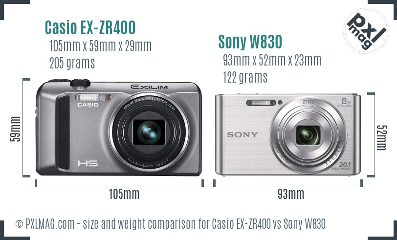 Casio EX-ZR400 vs Sony W830 size comparison Casio EX-ZR400 vs Sony W830 size comparison