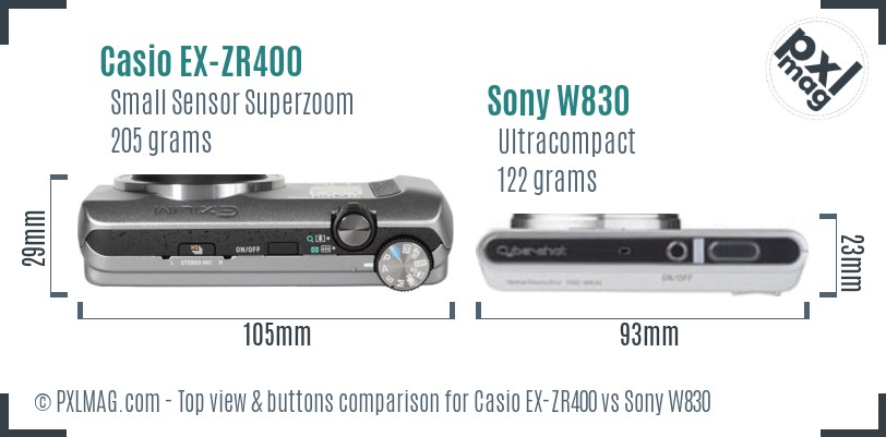 Casio EX-ZR400 vs Sony W830 top view buttons comparison
