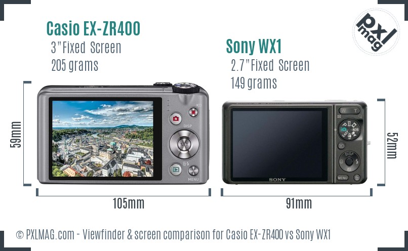 Casio EX-ZR400 vs Sony WX1 Screen and Viewfinder comparison