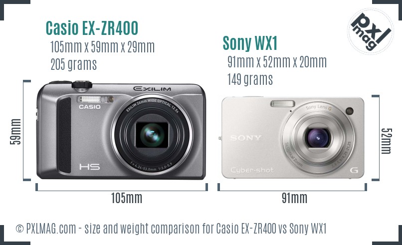 Casio EX-ZR400 vs Sony WX1 size comparison