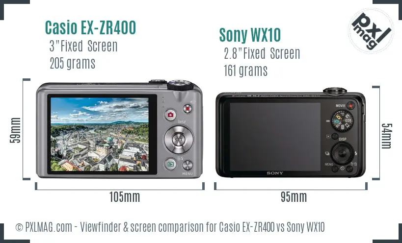 Casio EX-ZR400 vs Sony WX10 Screen and Viewfinder comparison