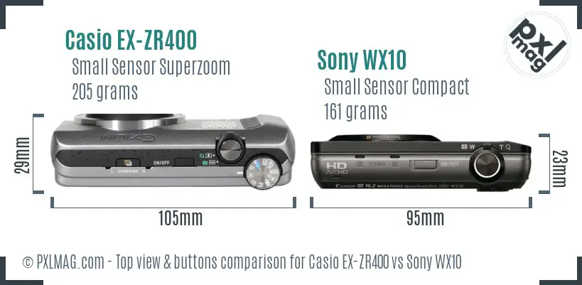Casio EX-ZR400 vs Sony WX10 top view buttons comparison