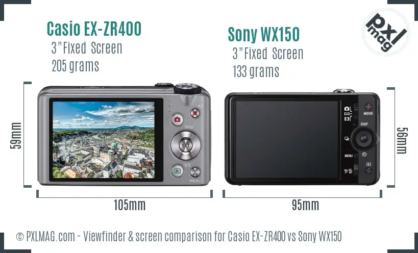 Casio EX-ZR400 vs Sony WX150 Screen and Viewfinder comparison Casio EX-ZR400 vs Sony WX150 Screen and Viewfinder comparison