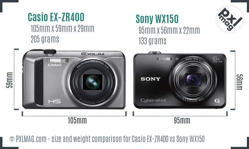 Casio EX-ZR400 vs Sony WX150 size comparison Casio EX-ZR400 vs Sony WX150 size comparison